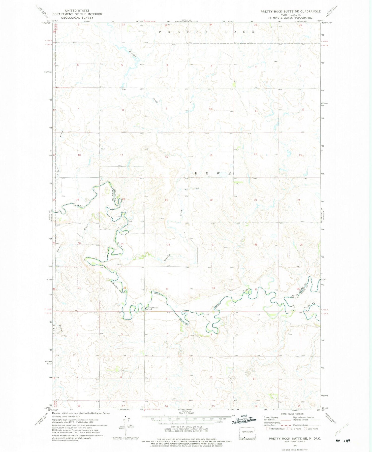 Classic USGS Pretty Rock Butte SE North Dakota 7.5'x7.5' Topo Map Image