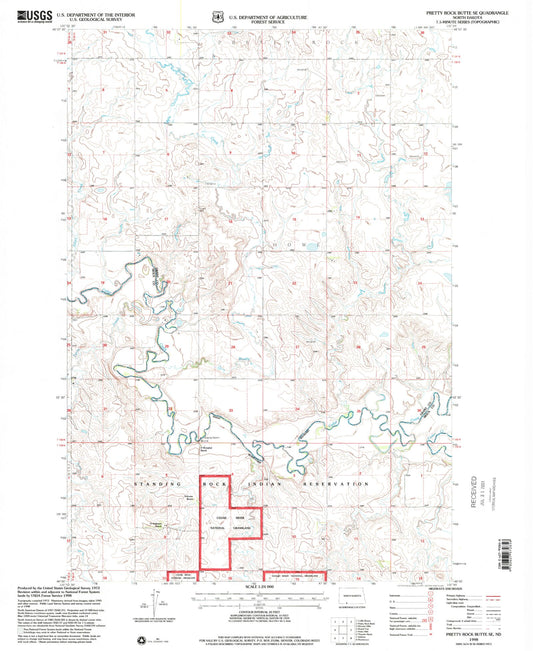 Classic USGS Pretty Rock Butte SE North Dakota 7.5'x7.5' Topo Map Image