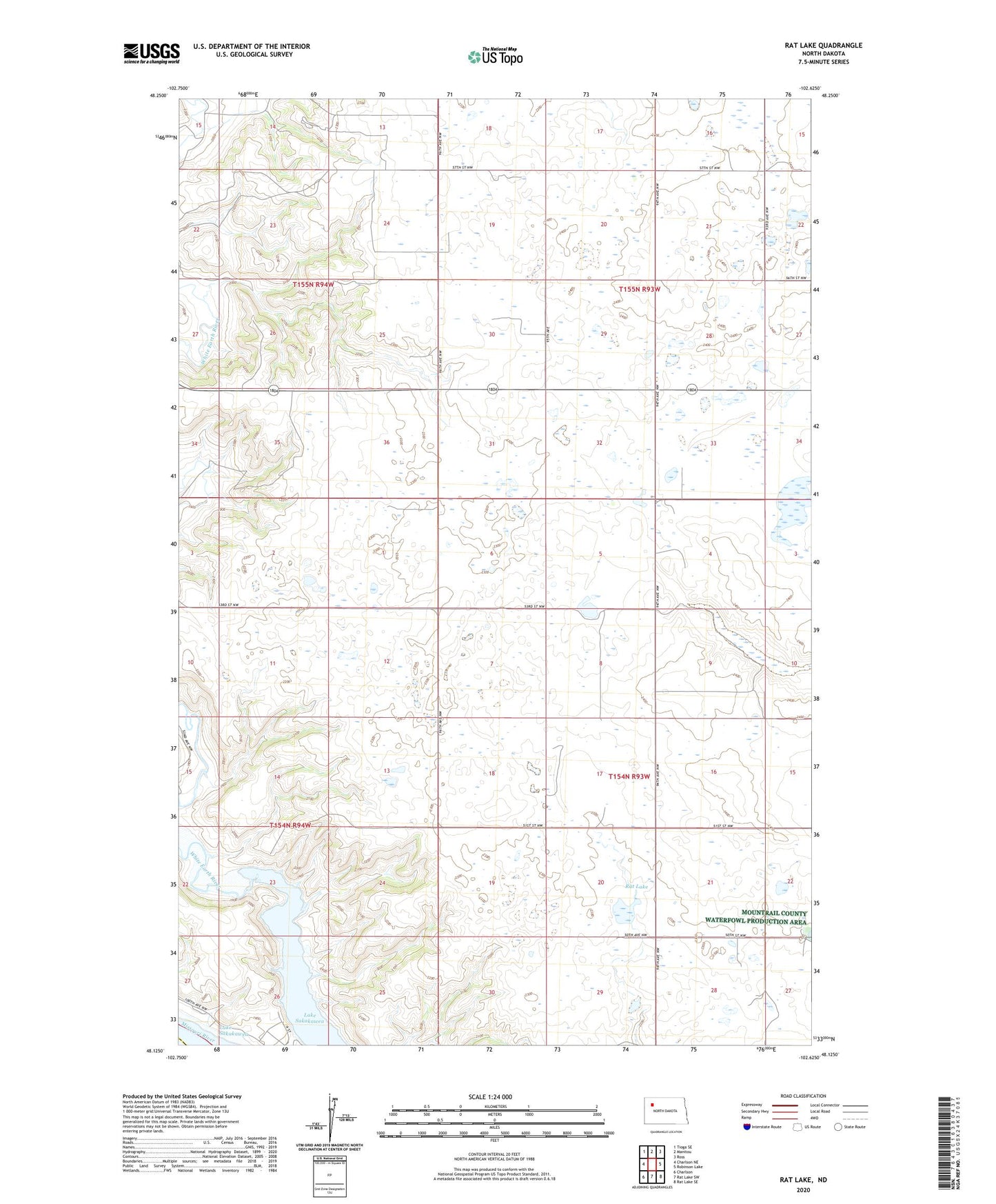 Rat Lake North Dakota US Topo Map Image
