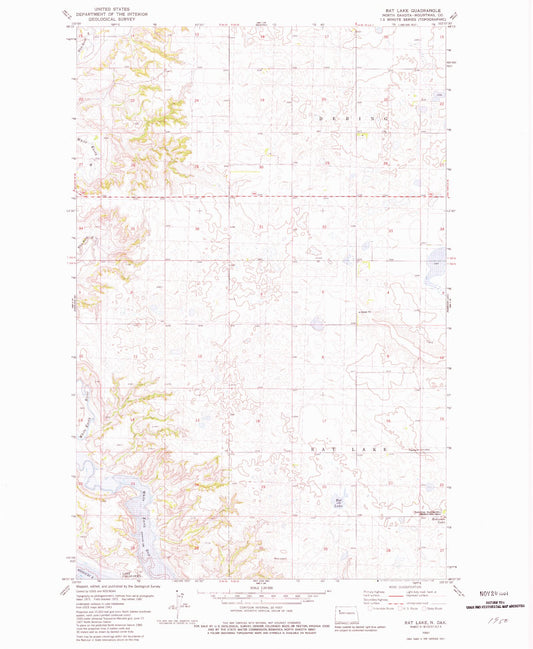 Classic USGS Rat Lake North Dakota 7.5'x7.5' Topo Map Image