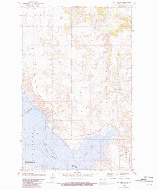 Classic USGS Rat Lake SE North Dakota 7.5'x7.5' Topo Map Image