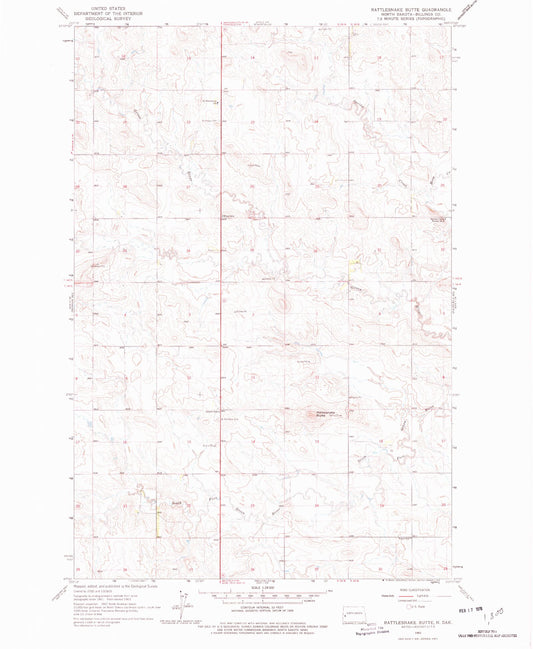 Classic USGS Rattlesnake Butte North Dakota 7.5'x7.5' Topo Map Image