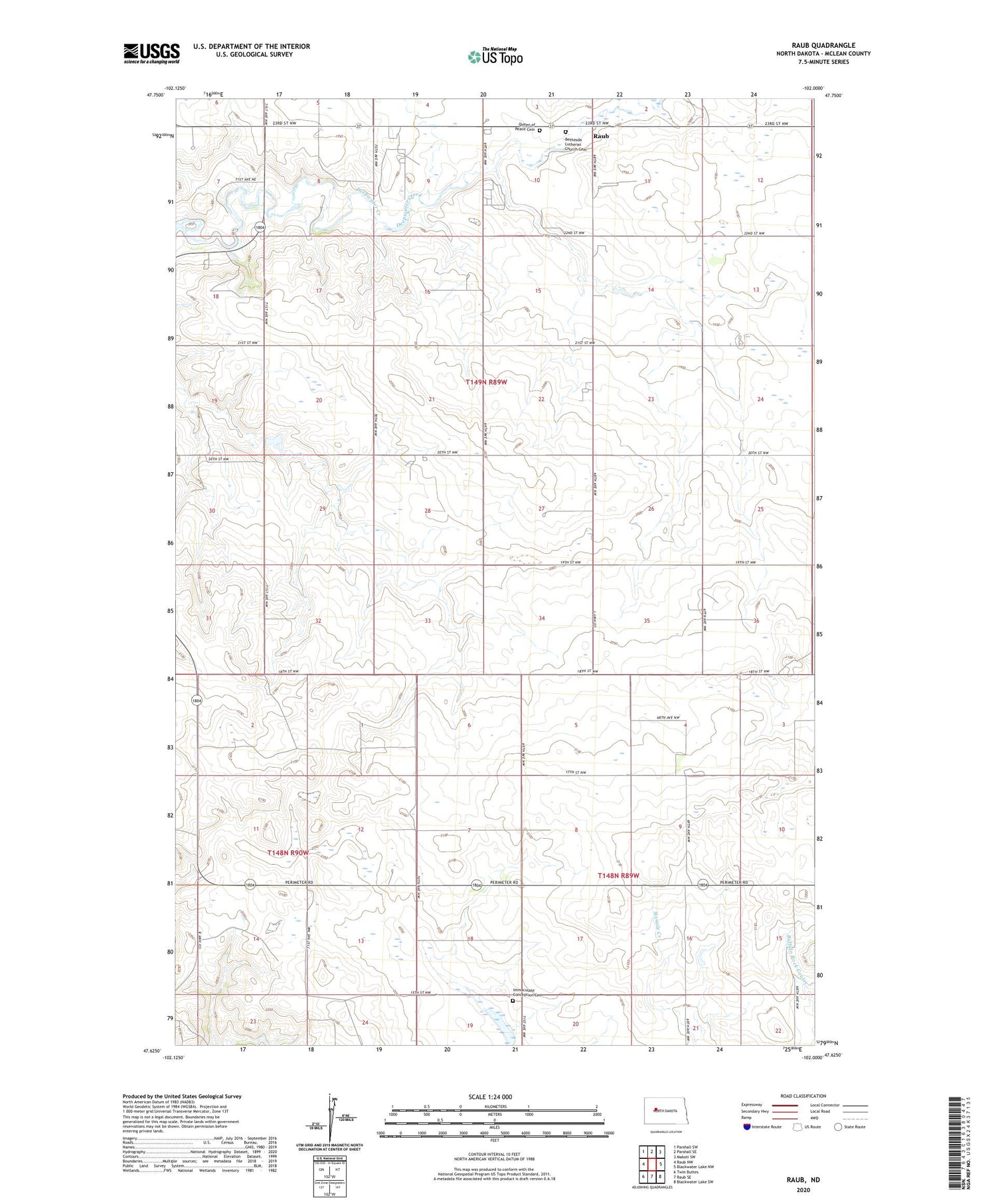 Raub North Dakota US Topo Map Image