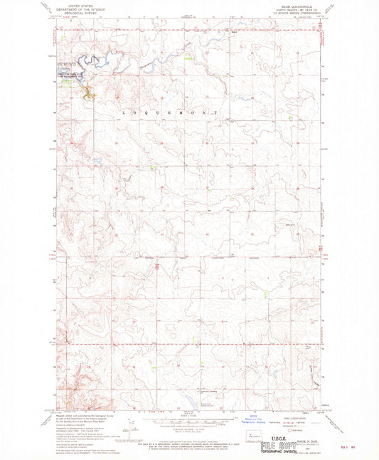 Classic USGS Raub North Dakota 7.5'x7.5' Topo Map Image