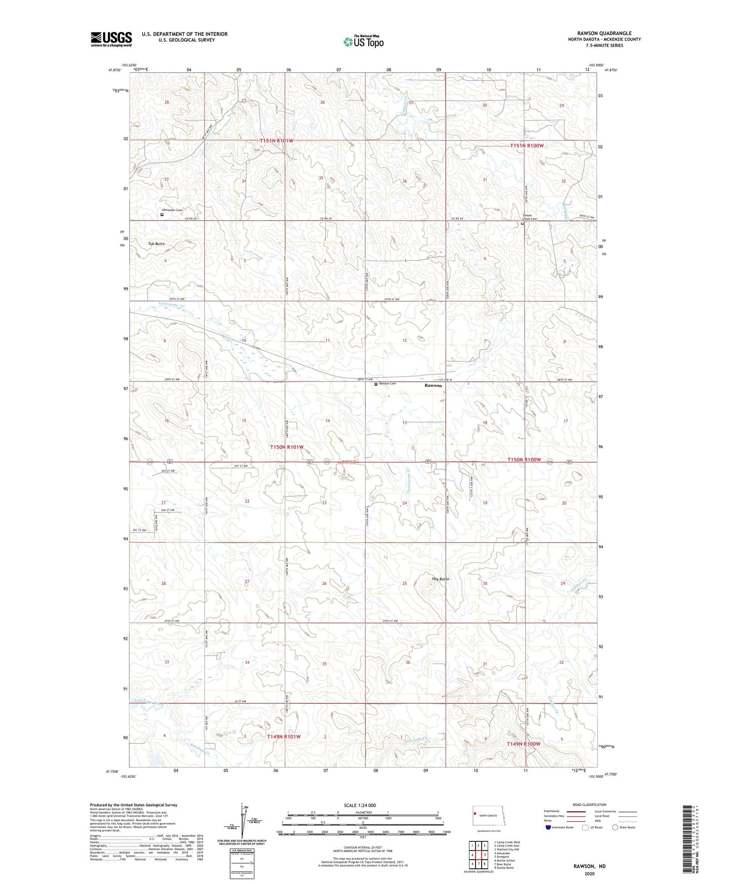 Rawson North Dakota US Topo Map Image