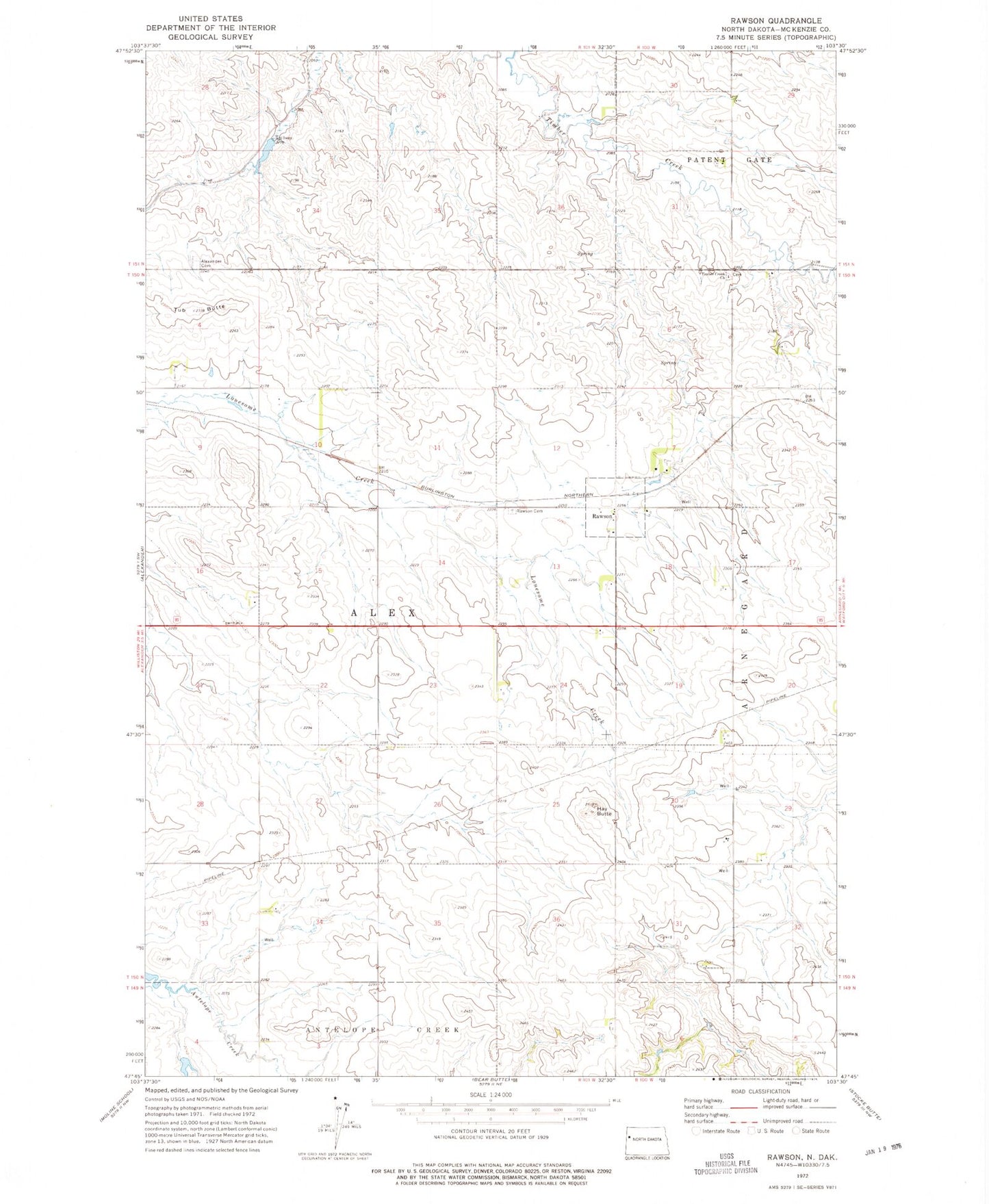 Classic USGS Rawson North Dakota 7.5'x7.5' Topo Map Image