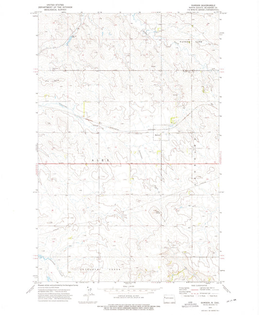 Classic USGS Rawson North Dakota 7.5'x7.5' Topo Map Image