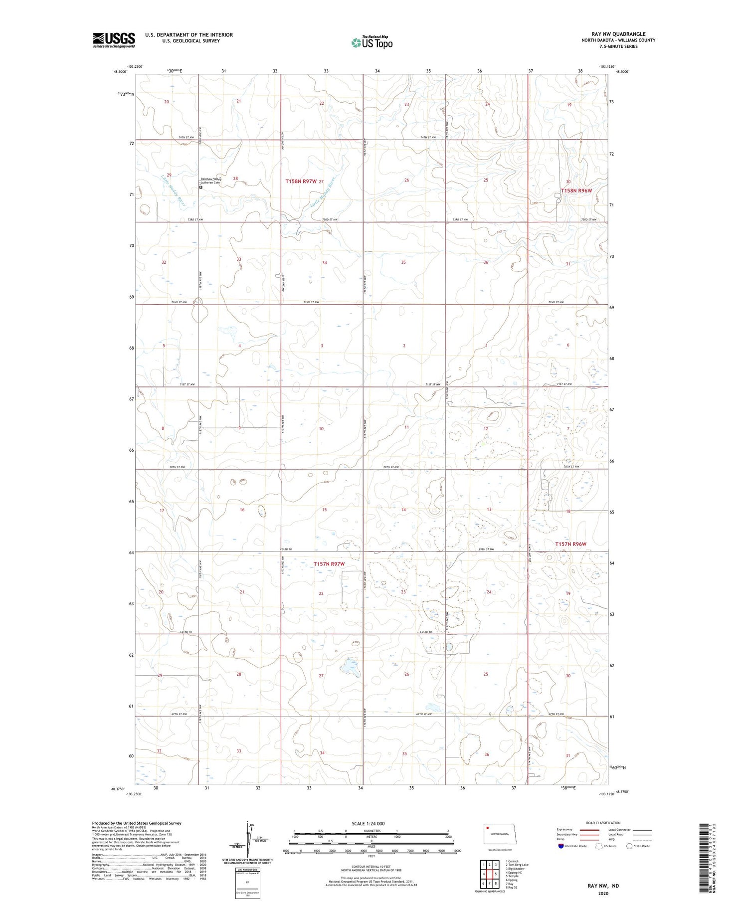 Ray NW North Dakota US Topo Map Image
