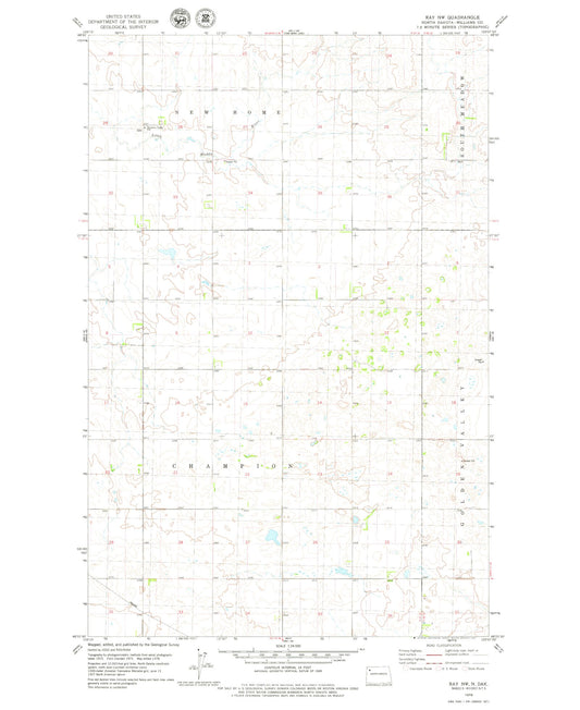 Classic USGS Ray NW North Dakota 7.5'x7.5' Topo Map Image