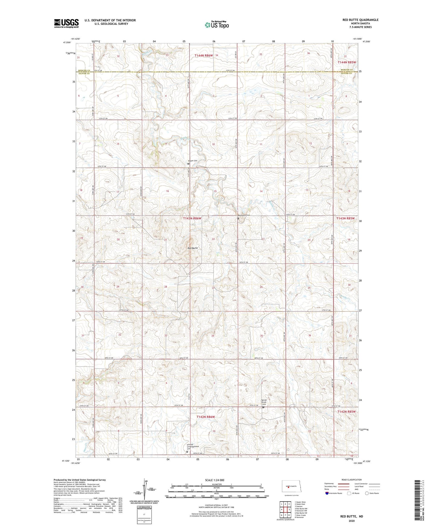 Red Butte North Dakota US Topo Map Image