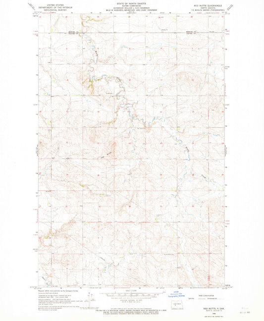 Classic USGS Red Butte North Dakota 7.5'x7.5' Topo Map Image
