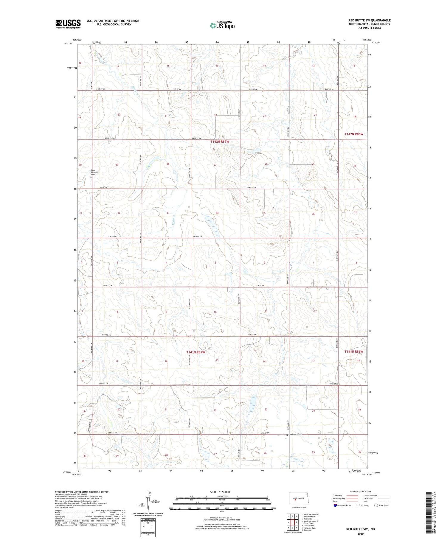 Red Butte SW North Dakota US Topo Map Image