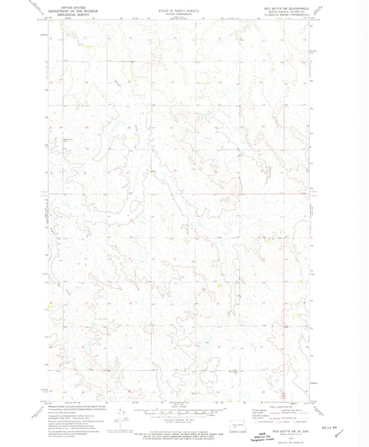 Classic USGS Red Butte SW North Dakota 7.5'x7.5' Topo Map Image