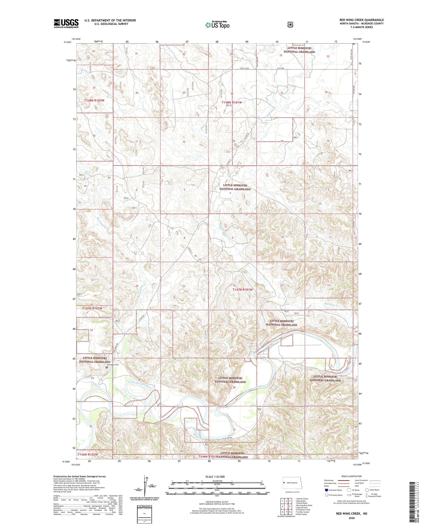Red Wing Creek North Dakota US Topo Map Image