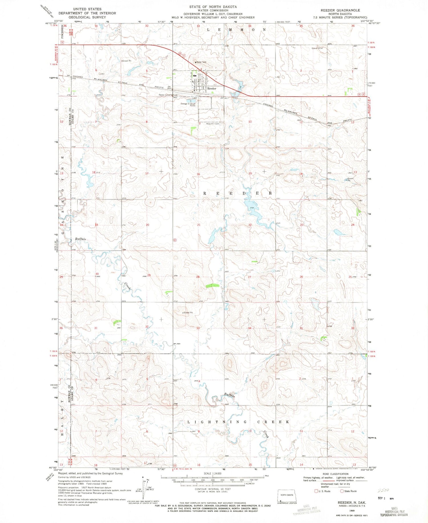 Classic USGS Reeder North Dakota 7.5'x7.5' Topo Map Image