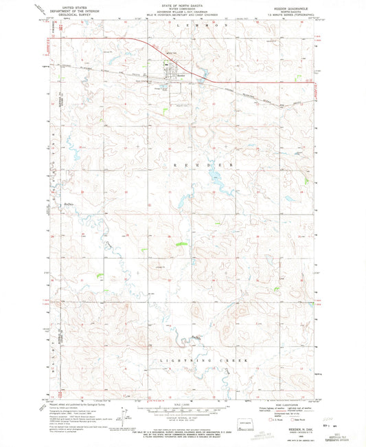 Classic USGS Reeder North Dakota 7.5'x7.5' Topo Map Image