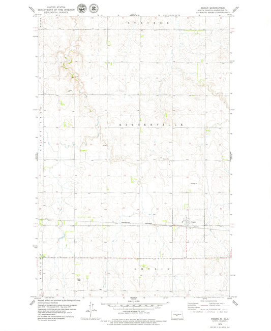 Classic USGS Regan North Dakota 7.5'x7.5' Topo Map Image