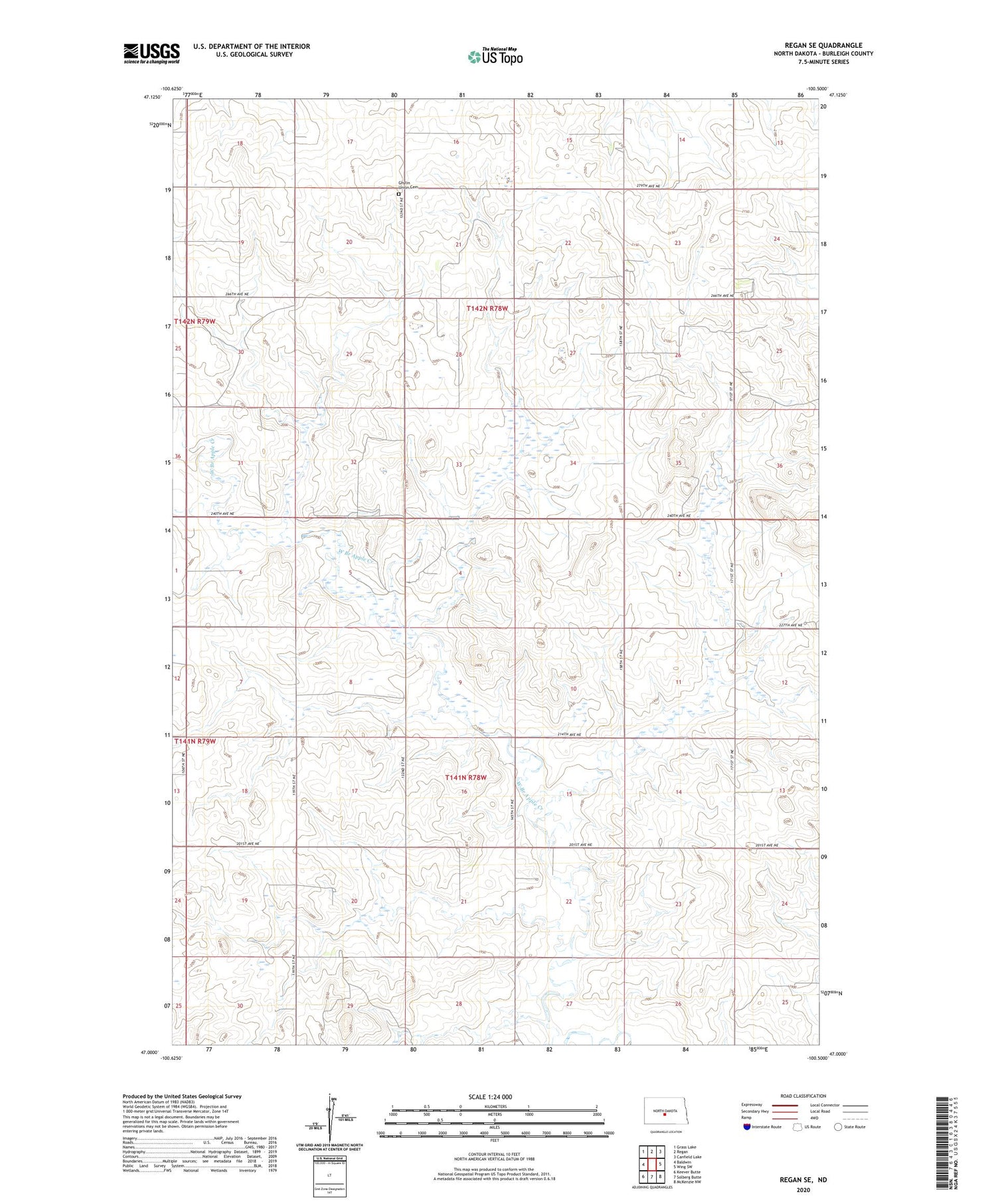 Regan SE North Dakota US Topo Map Image