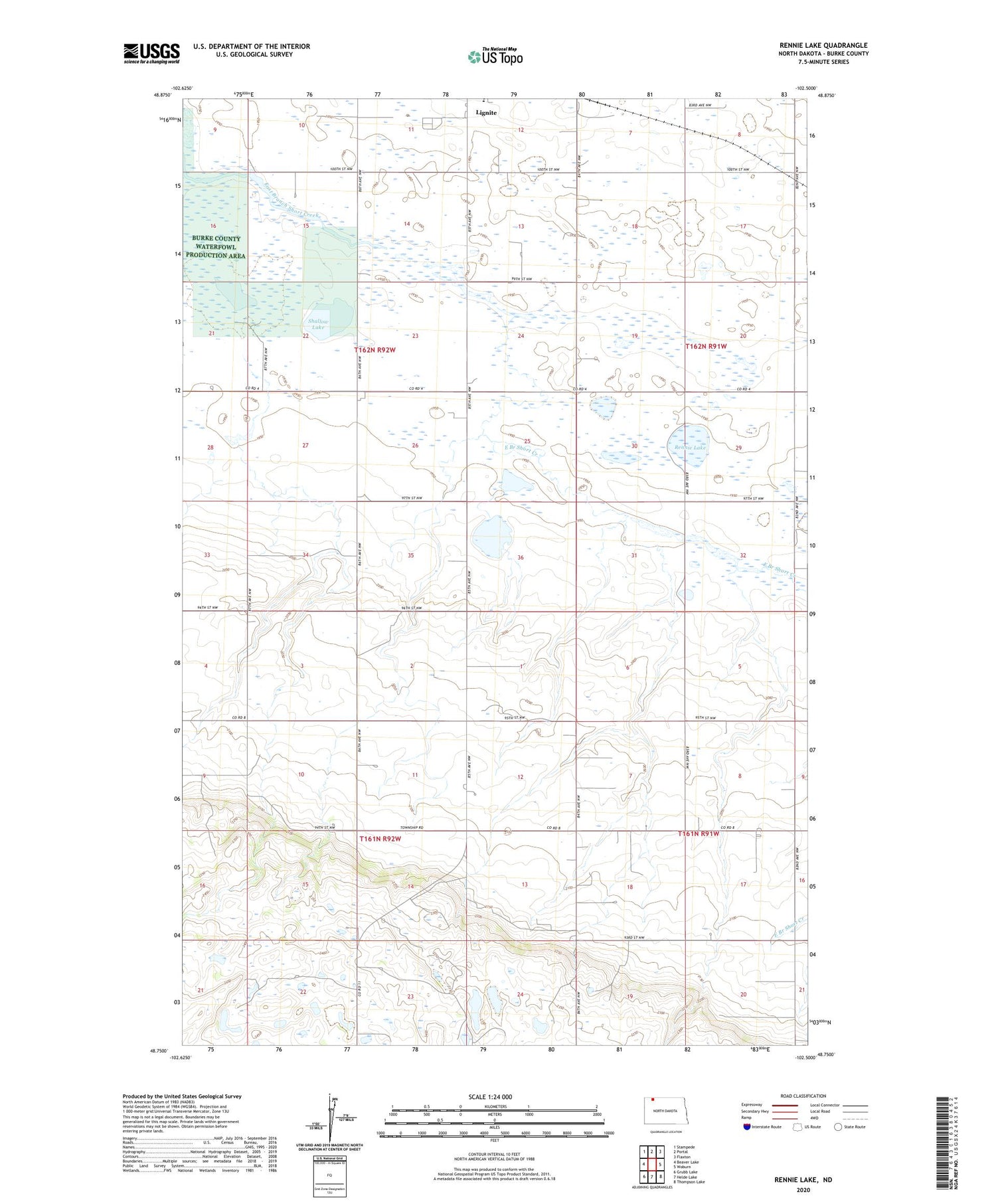 Rennie Lake North Dakota US Topo Map Image