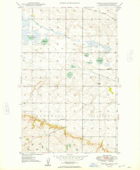 Classic USGS Rennie Lake North Dakota 7.5'x7.5' Topo Map Image
