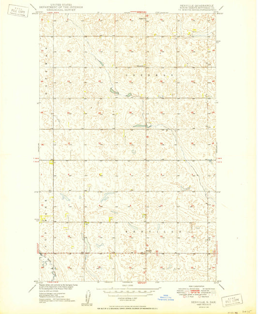 Classic USGS Renville North Dakota 7.5'x7.5' Topo Map Image