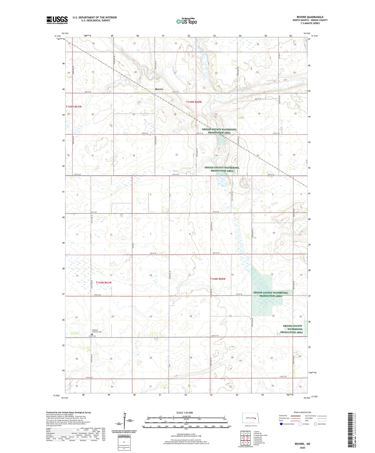 Revere North Dakota US Topo Map Image