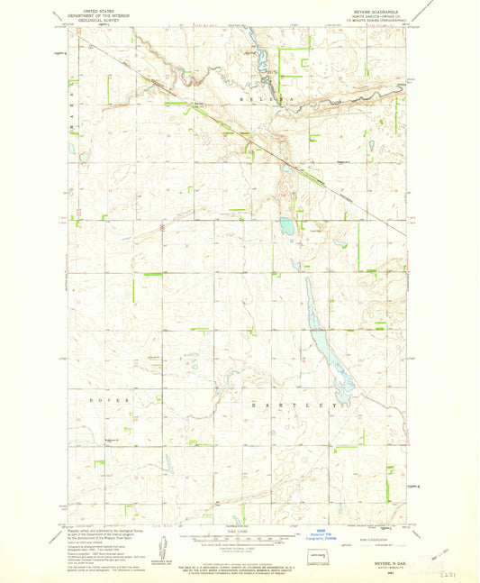 Classic USGS Revere North Dakota 7.5'x7.5' Topo Map Image