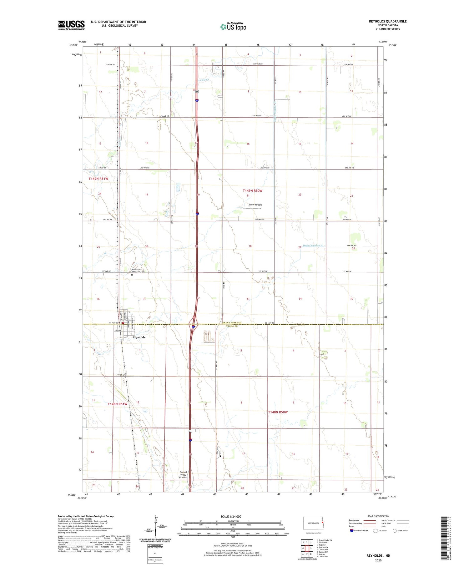 Reynolds North Dakota US Topo Map Image