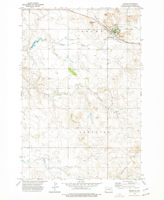 Classic USGS Rhame North Dakota 7.5'x7.5' Topo Map Image