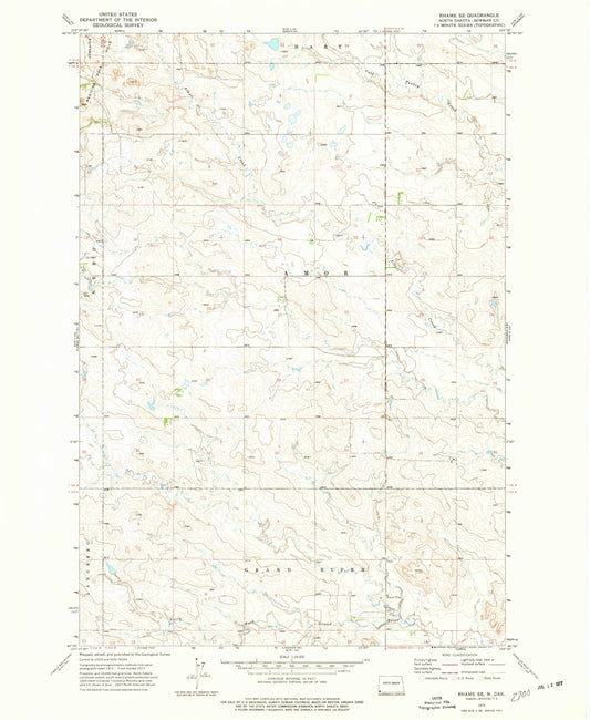Classic USGS Rhame SE North Dakota 7.5'x7.5' Topo Map Image