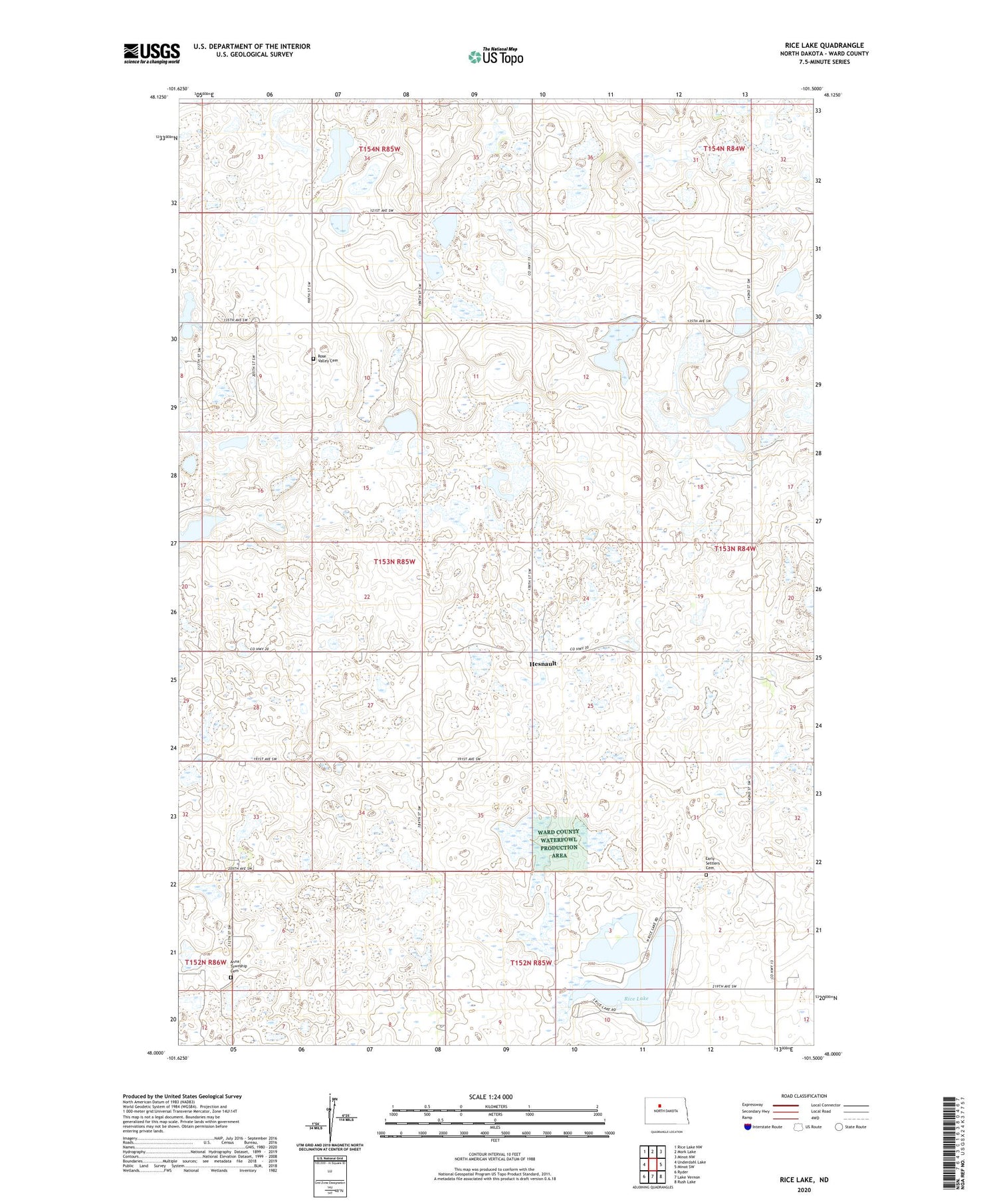 Rice Lake North Dakota US Topo Map Image
