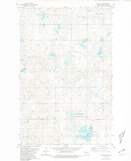 Classic USGS Rice Lake North Dakota 7.5'x7.5' Topo Map Image