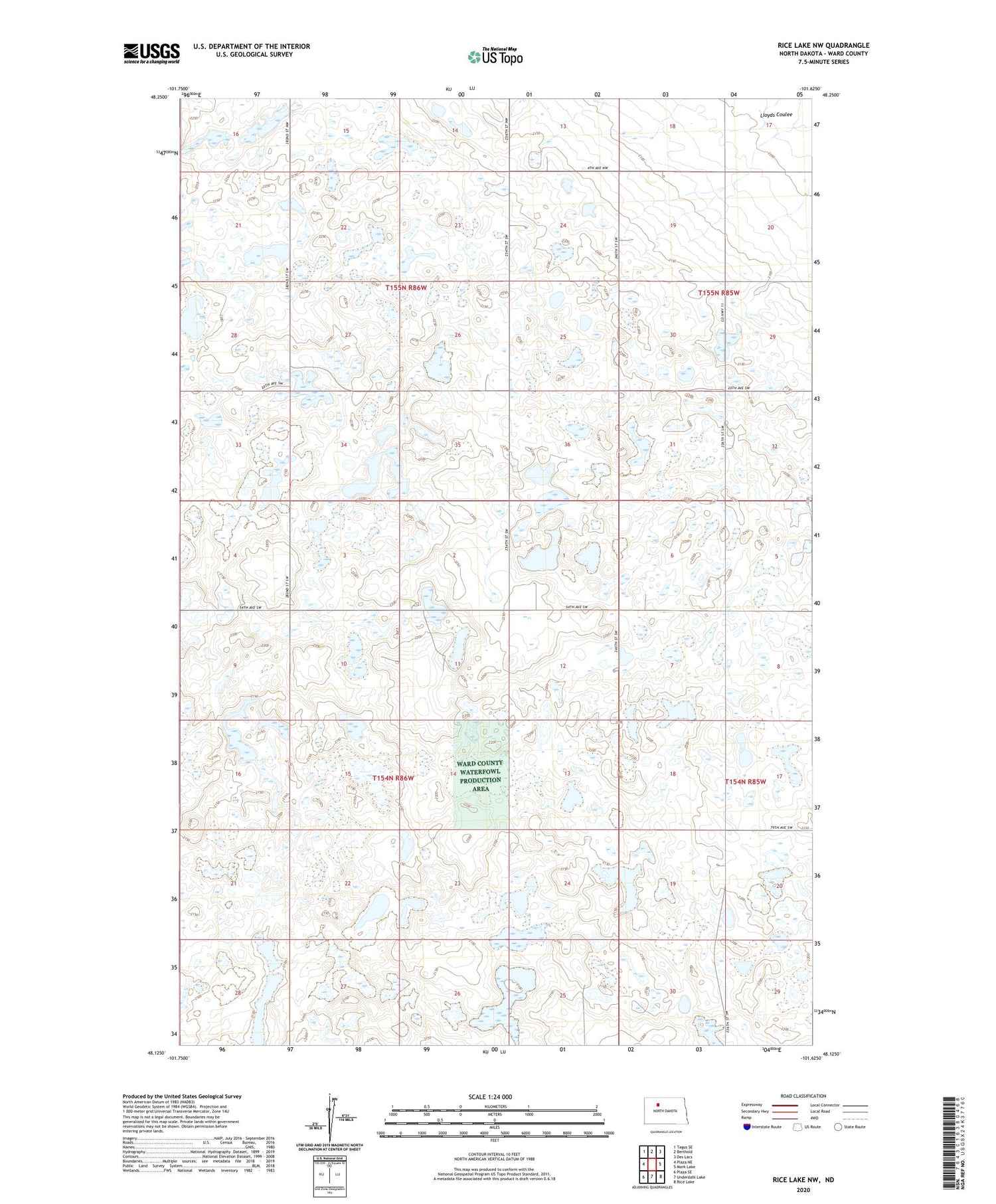 Rice Lake NW North Dakota US Topo Map Image