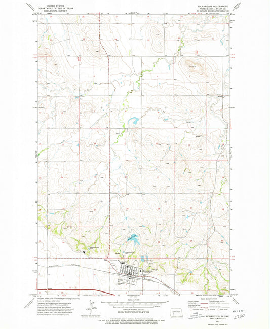 Classic USGS Richardton North Dakota 7.5'x7.5' Topo Map Image