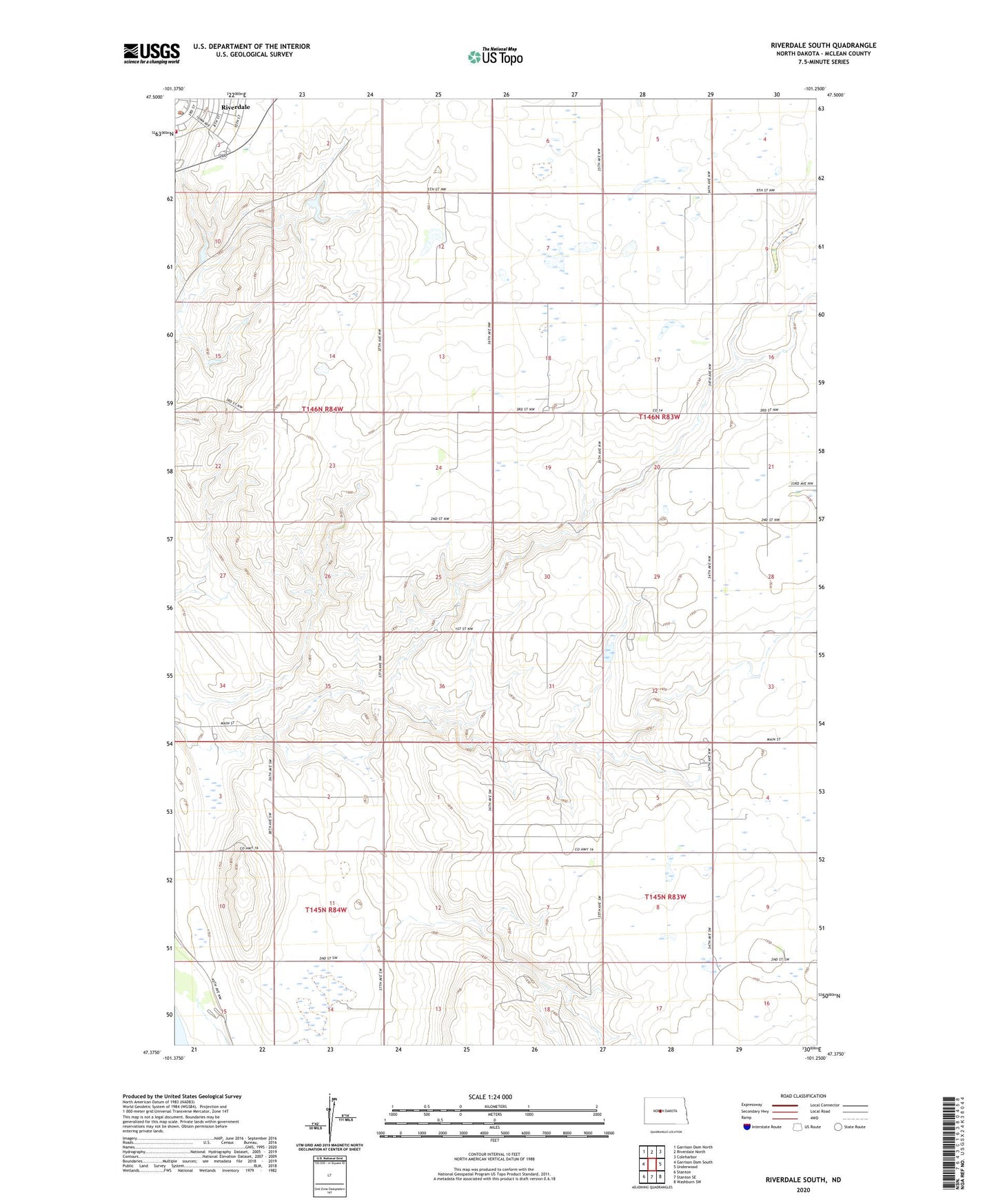 Riverdale South North Dakota US Topo Map Image