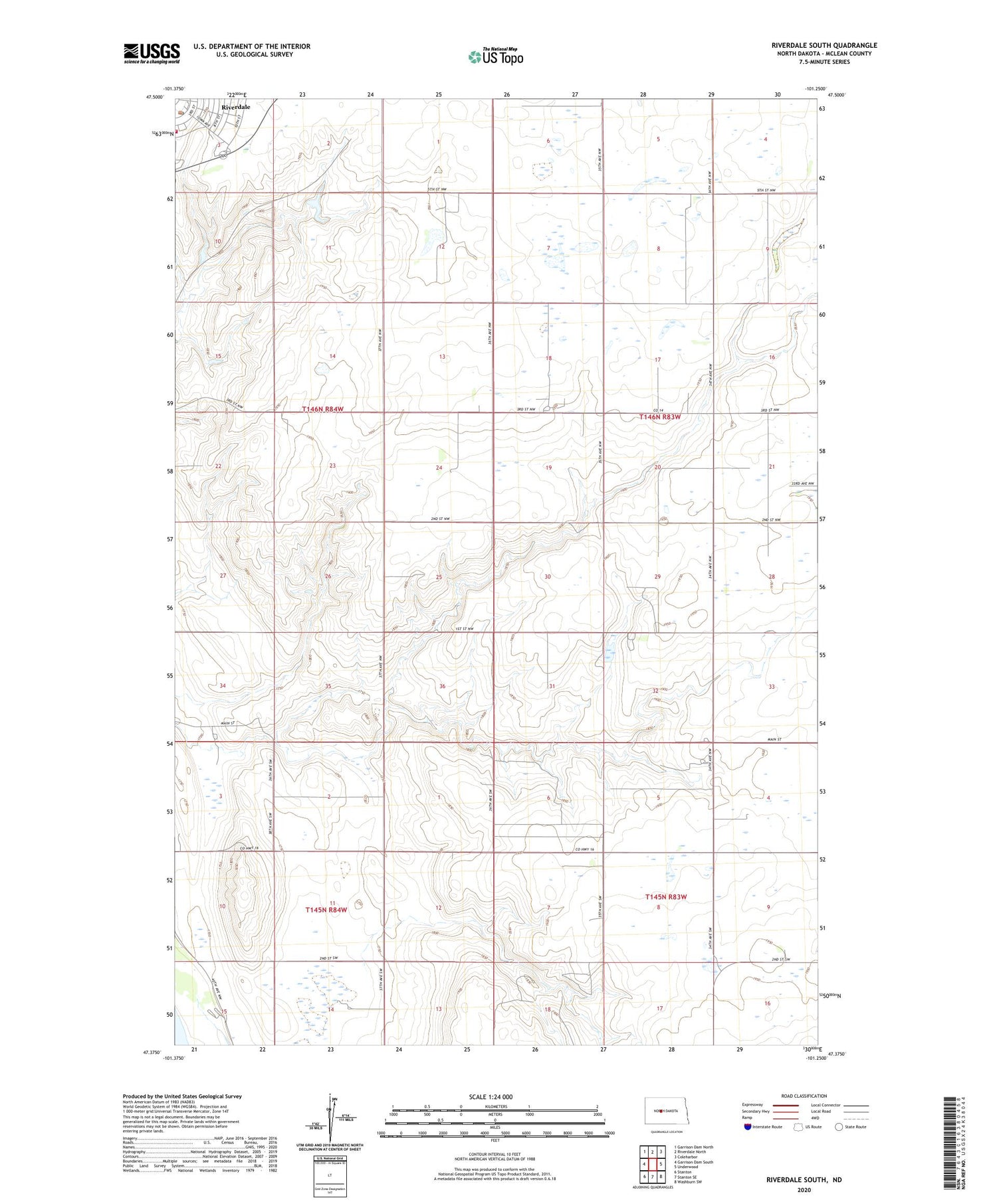 Riverdale South North Dakota US Topo Map Image