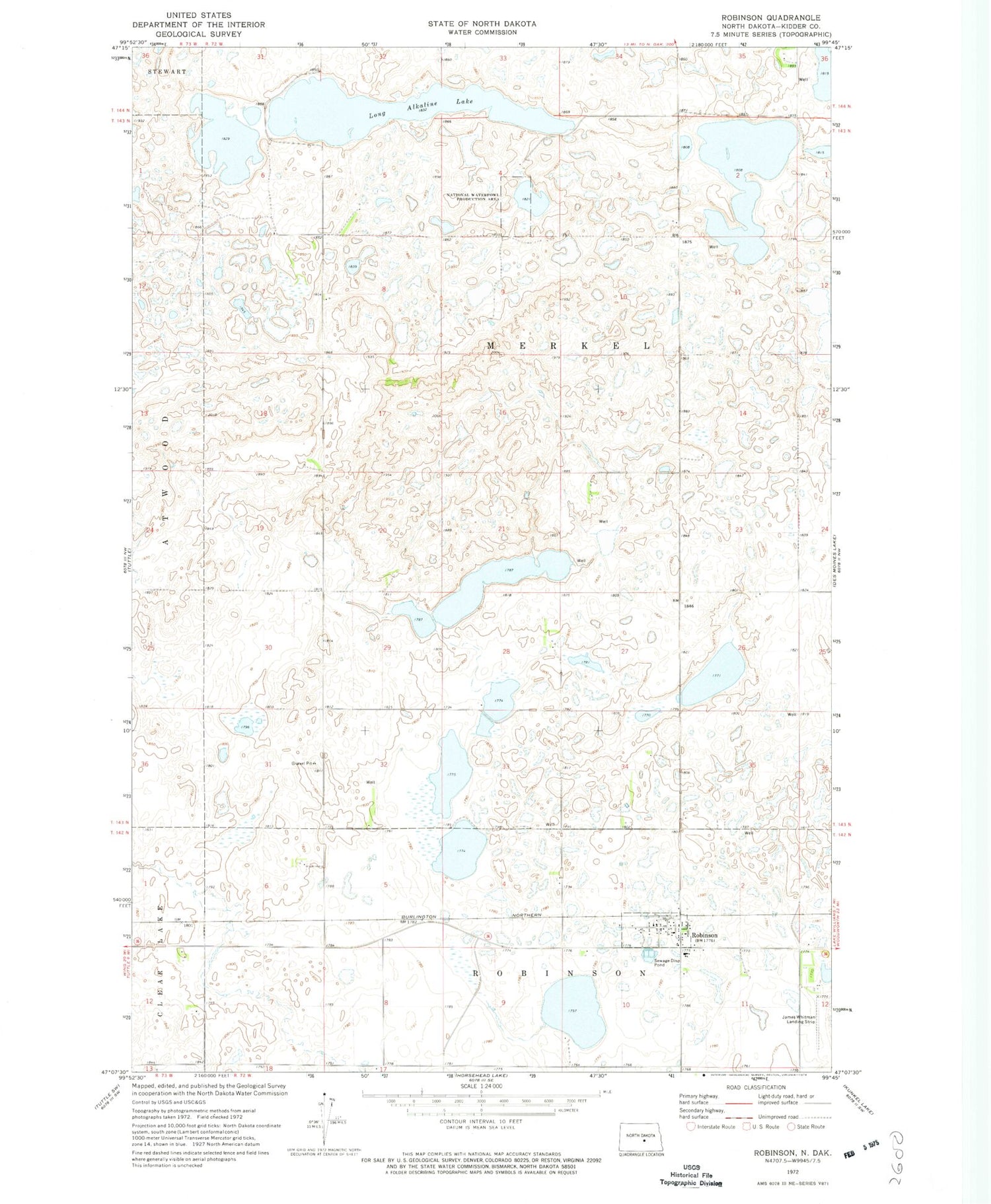 Classic USGS Robinson North Dakota 7.5'x7.5' Topo Map Image