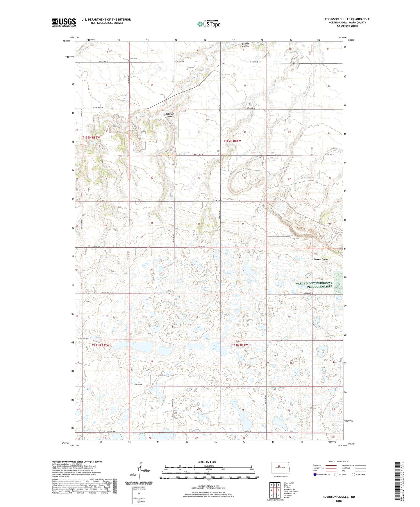 Robinson Coulee North Dakota US Topo Map Image