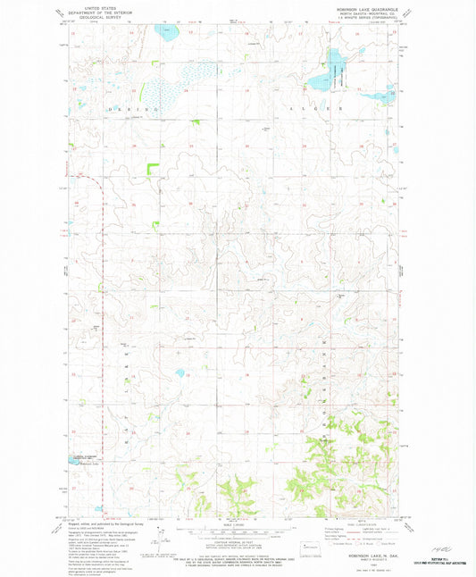 Classic USGS Robinson Lake North Dakota 7.5'x7.5' Topo Map Image
