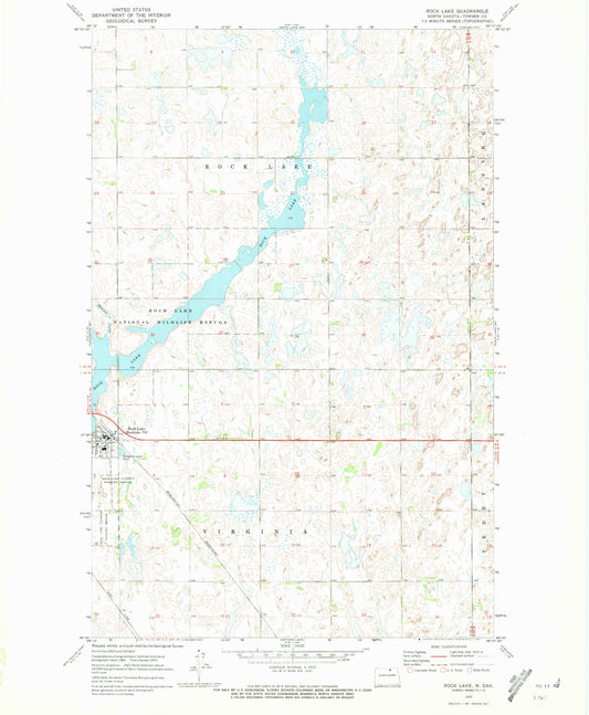 Classic USGS Rock Lake North Dakota 7.5'x7.5' Topo Map Image
