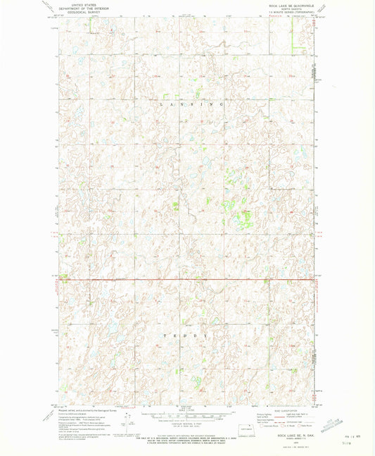 Classic USGS Rock Lake SE North Dakota 7.5'x7.5' Topo Map Image