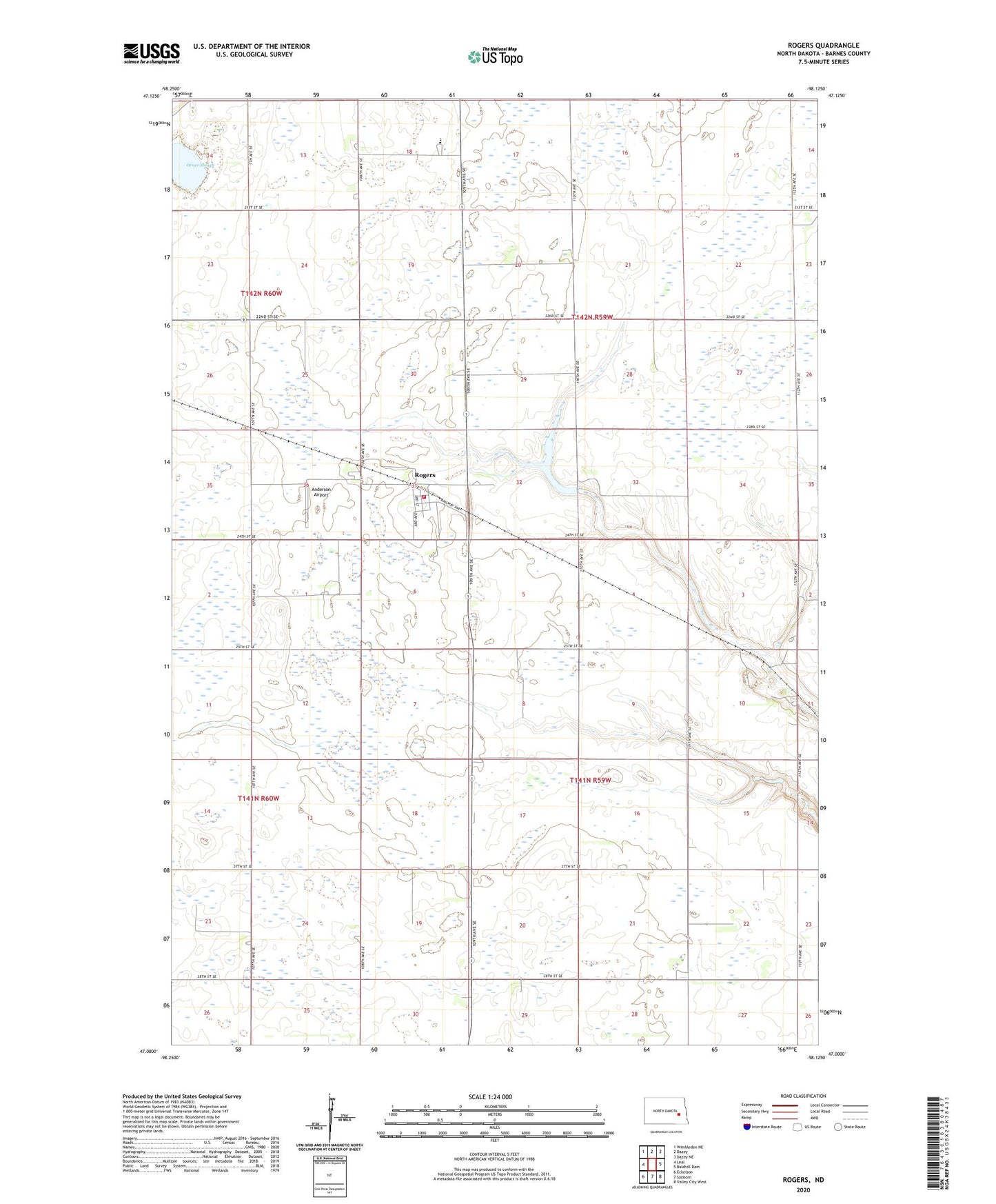 Rogers North Dakota US Topo Map Image