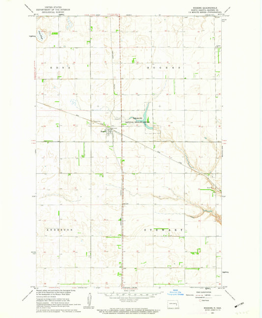 Classic USGS Rogers North Dakota 7.5'x7.5' Topo Map Image