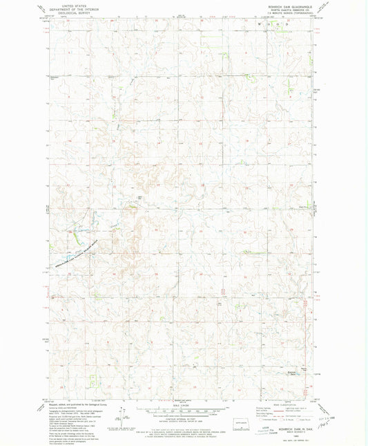 Classic USGS Rohrich Dam North Dakota 7.5'x7.5' Topo Map Image