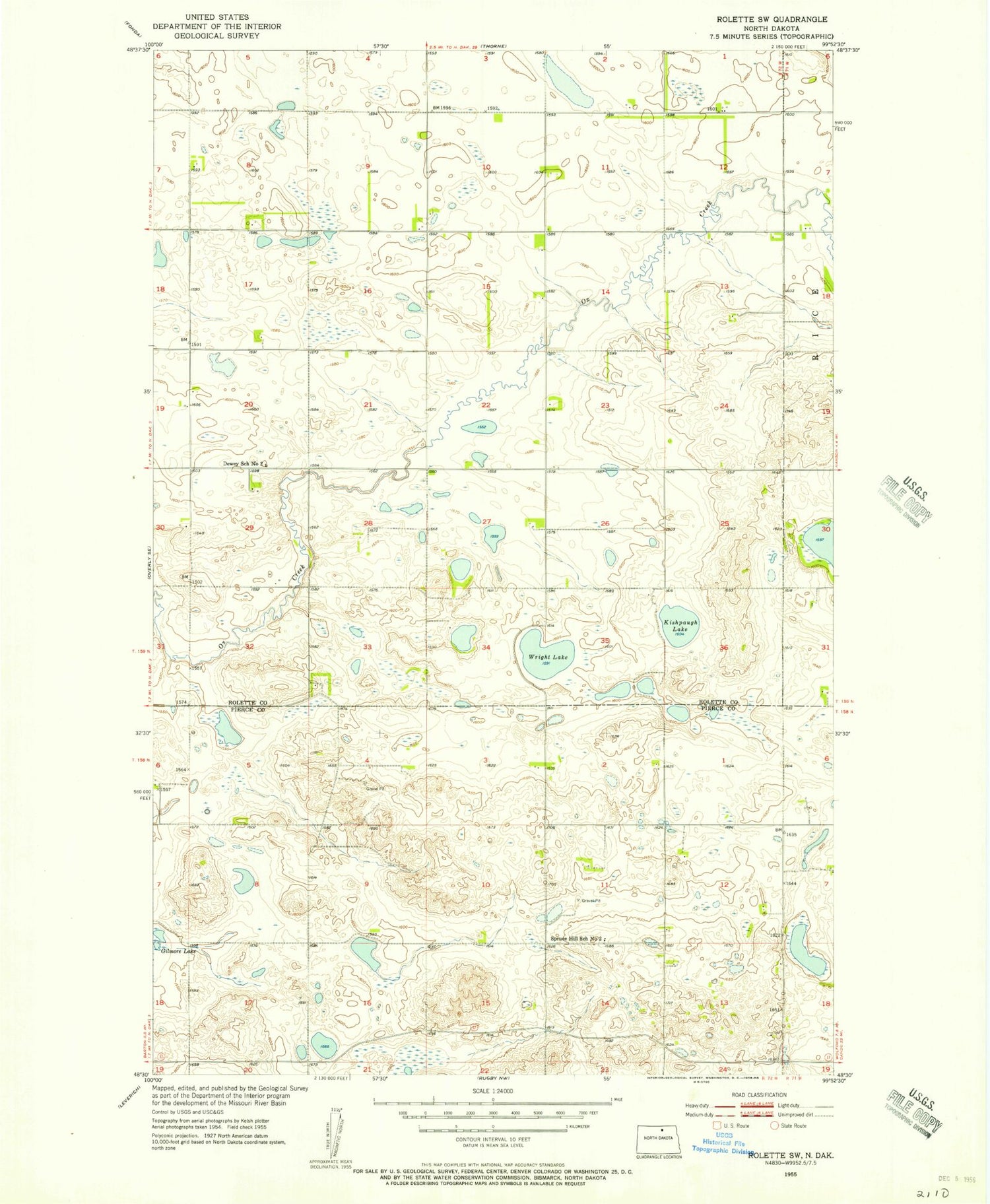 Classic USGS Rolette SW North Dakota 7.5'x7.5' Topo Map Image