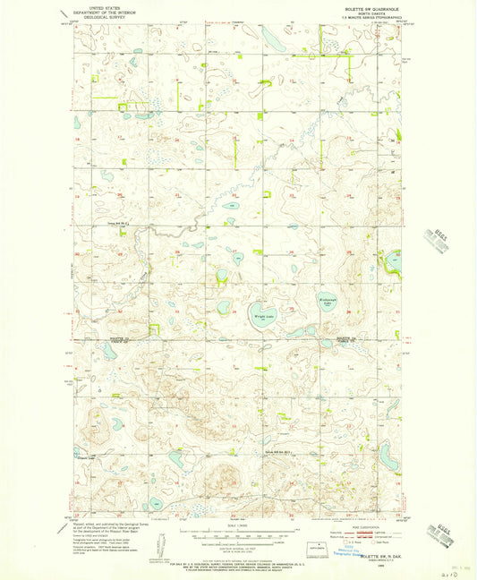 Classic USGS Rolette SW North Dakota 7.5'x7.5' Topo Map Image