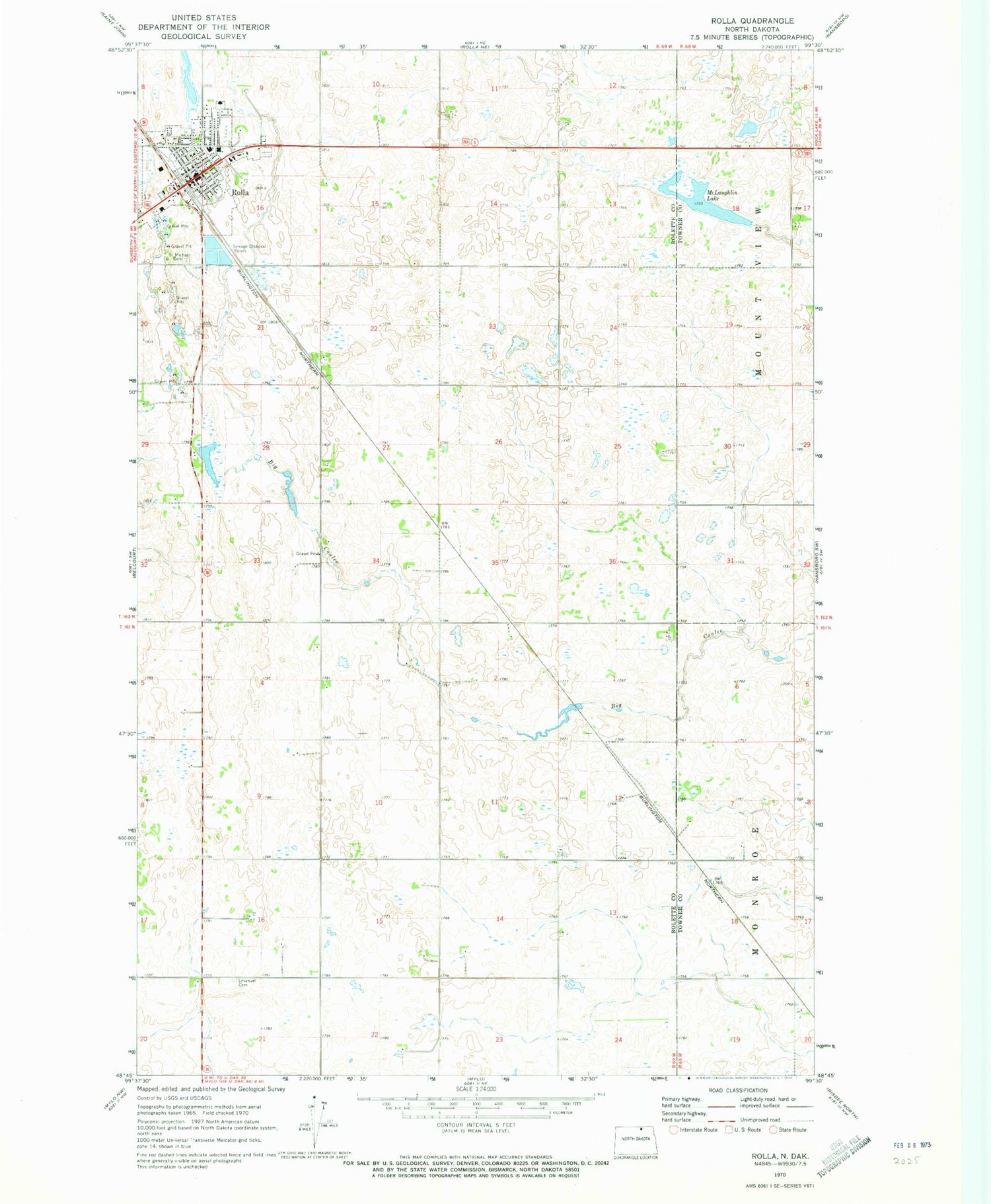 Classic USGS Rolla North Dakota 7.5'x7.5' Topo Map Image