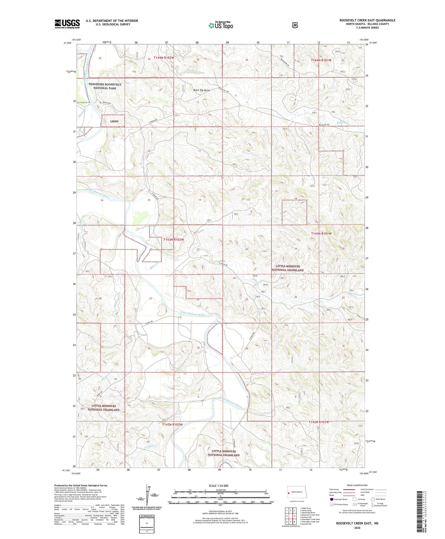 Roosevelt Creek East North Dakota US Topo Map Image