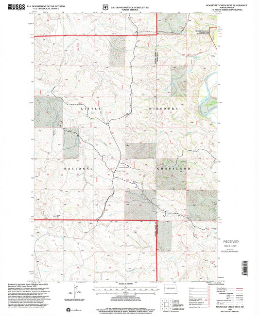 Classic USGS Roosevelt Creek West North Dakota 7.5'x7.5' Topo Map Image