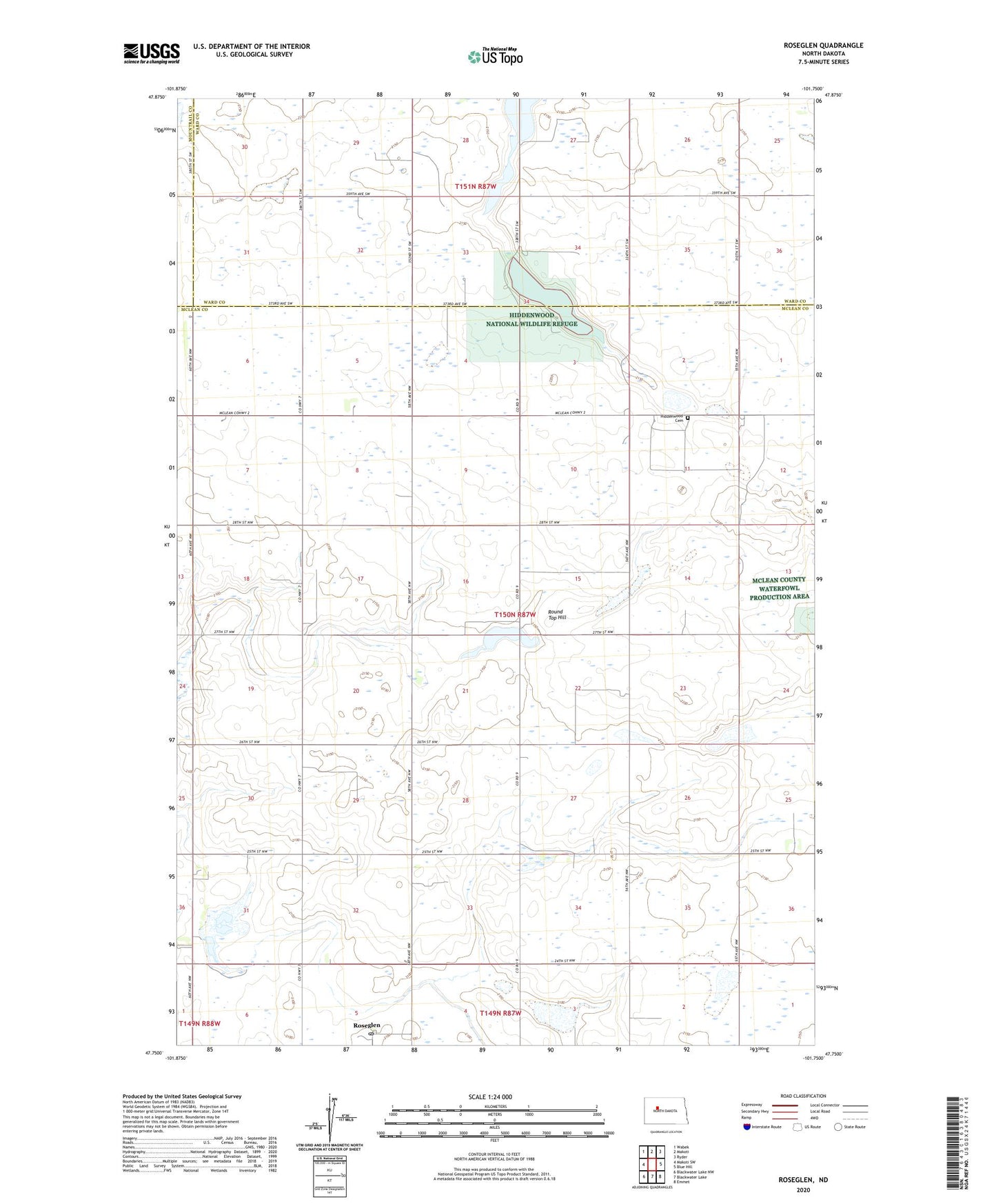 Roseglen North Dakota US Topo Map Image